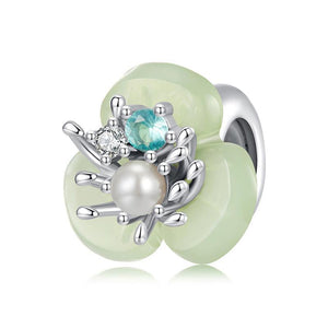 Flower Resin Faux Pearl Sterling Silver Zircon CZ Bead Charm Bracelet Necklace