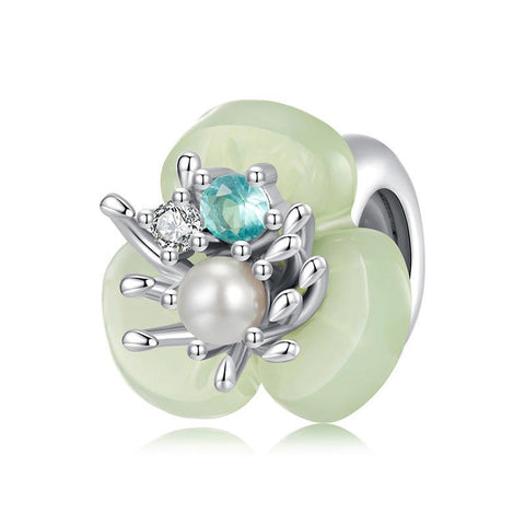 Flower Resin Faux Pearl Sterling Silver Zircon CZ Bead Charm Bracelet Necklace