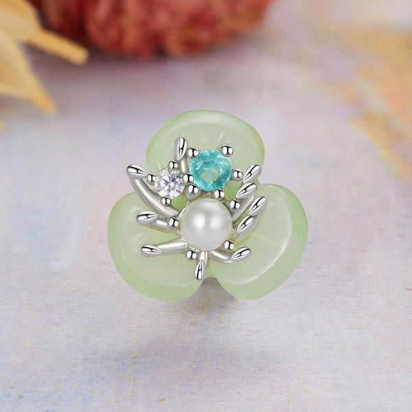 Flower Resin Faux Pearl Sterling Silver Zircon CZ Bead Charm Bracelet Necklace