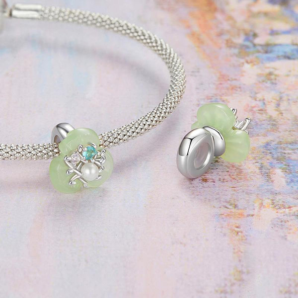 Flower Resin Faux Pearl Sterling Silver Zircon CZ Bead Charm Bracelet Necklace