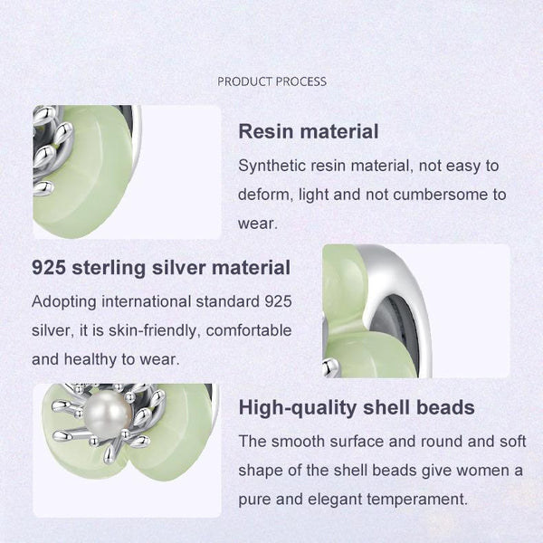 Flower Resin Faux Pearl Sterling Silver Zircon CZ Bead Charm Bracelet Necklace