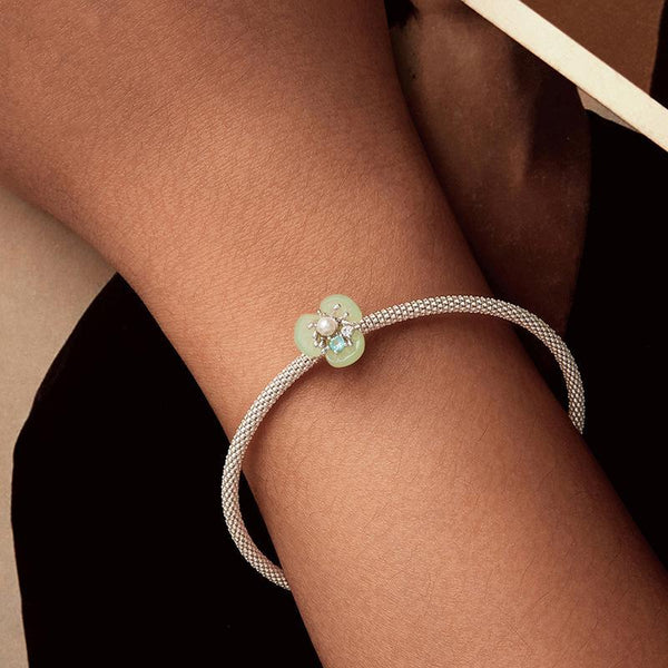 Flower Resin Faux Pearl Sterling Silver Zircon CZ Bead Charm Bracelet Necklace