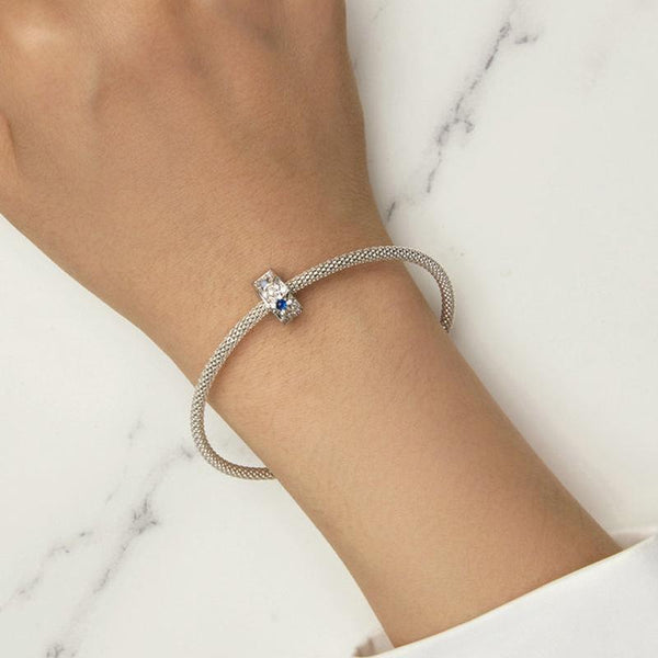 Blue Stars Flowers Sterling Silver Crystal Zircon CZ Bead Charm Bracelet