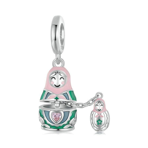 Russian Doll Enamel Sterling Silver Bead Charm Pendant Bracelet Necklace