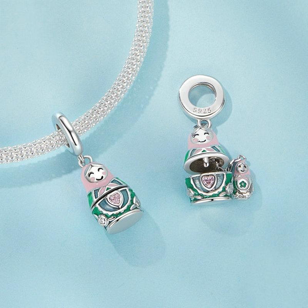 Russian Doll Enamel Sterling Silver Bead Charm Pendant Bracelet Necklace