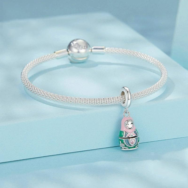 Russian Doll Enamel Sterling Silver Bead Charm Pendant Bracelet Necklace