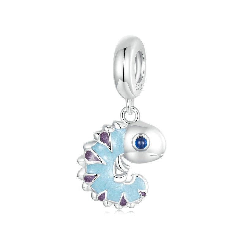 Chameleon Enamel Sterling Silver Bead Charm Bracelet Necklace Pendant