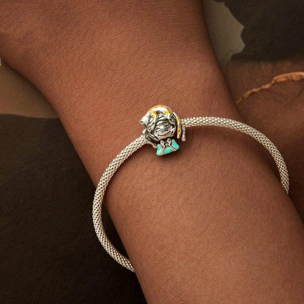 Girl With Cat Enamel Sterling Silver Bead Charm Bracelet Necklace Pendant