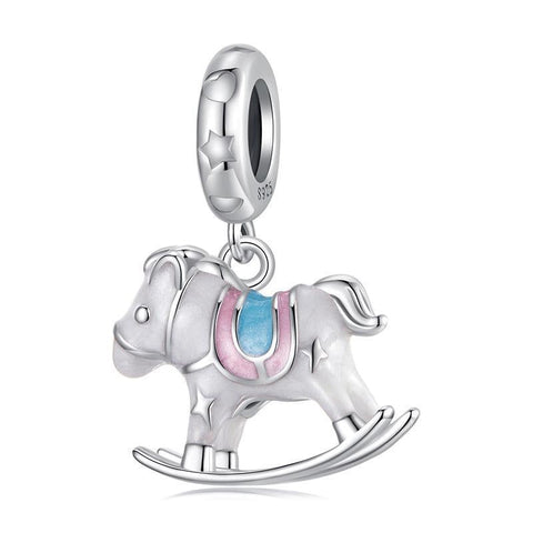 Rocking Horse Enamel Sterling Silver Bead Charm Pendant Bracelet Necklace