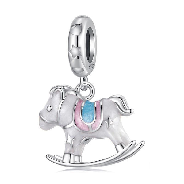 Rocking Horse Enamel Sterling Silver Bead Charm Pendant Bracelet Necklace