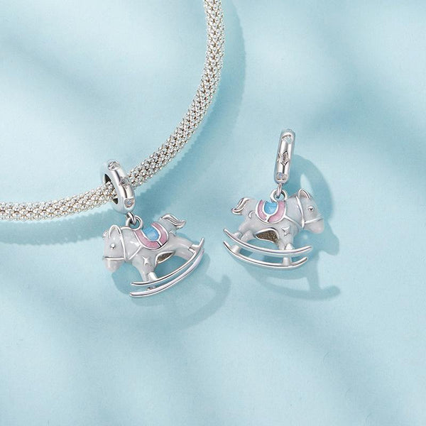 Rocking Horse Enamel Sterling Silver Bead Charm Pendant Bracelet Necklace