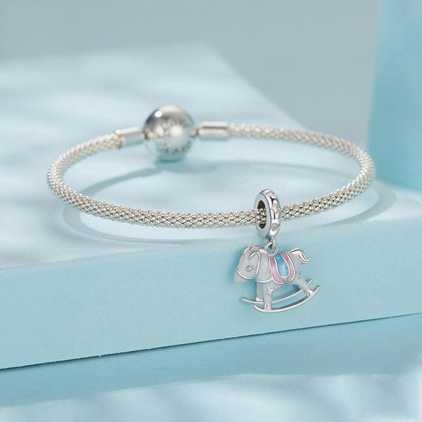 Rocking Horse Enamel Sterling Silver Bead Charm Pendant Bracelet Necklace