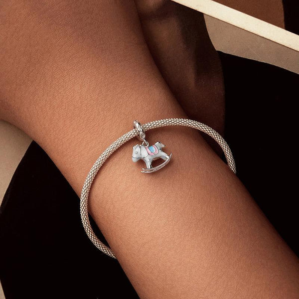 Rocking Horse Enamel Sterling Silver Bead Charm Pendant Bracelet Necklace