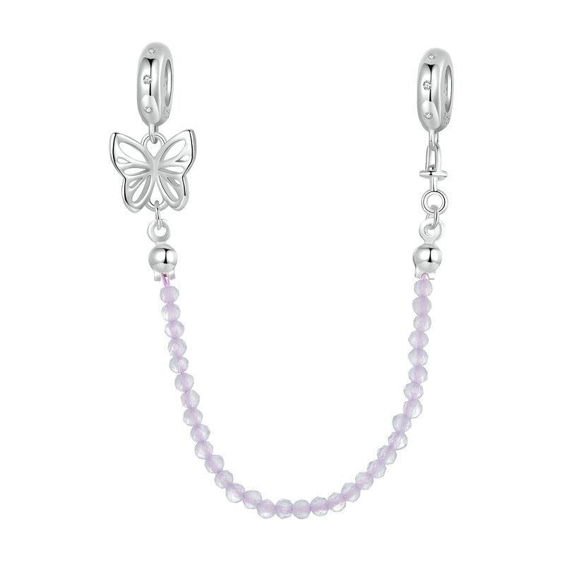 Butterfly Platinum Plated Sterling Silver Zircon CZ Safety Chain For Bracelet