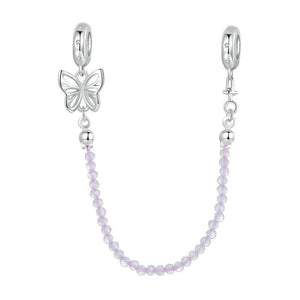Butterfly Platinum Plated Sterling Silver Zircon CZ Safety Chain For Bracelet