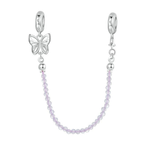 Butterfly Platinum Plated Sterling Silver Zircon CZ Safety Chain For Bracelet