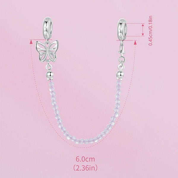 Butterfly Platinum Plated Sterling Silver Zircon CZ Safety Chain For Bracelet