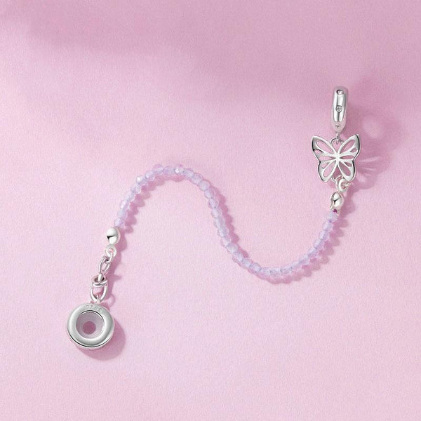 Butterfly Platinum Plated Sterling Silver Zircon CZ Safety Chain For Bracelet