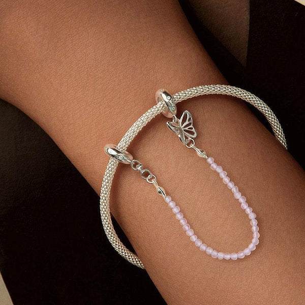 Butterfly Platinum Plated Sterling Silver Zircon CZ Safety Chain For Bracelet