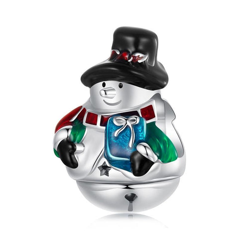 Snowman Enamel Sterling Silver Bead Charm Bracelet Necklace Pendant