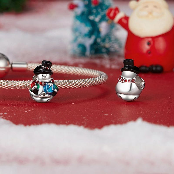 Snowman Enamel Sterling Silver Bead Charm Bracelet Necklace Pendant