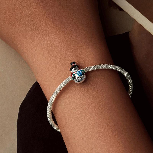 Snowman Enamel Sterling Silver Bead Charm Bracelet Necklace Pendant