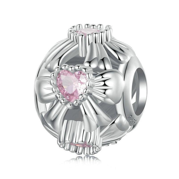 Bow Heart Sterling Silver Zircoon CZ Bead Charm Bracelet Necklace Pendant