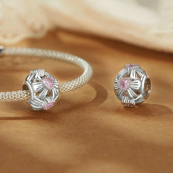 Bow Heart Sterling Silver Zircoon CZ Bead Charm Bracelet Necklace Pendant