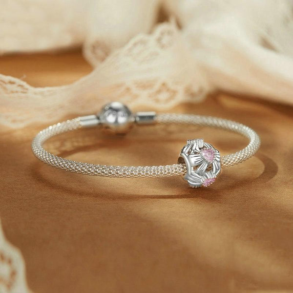 Bow Heart Sterling Silver Zircoon CZ Bead Charm Bracelet Necklace Pendant