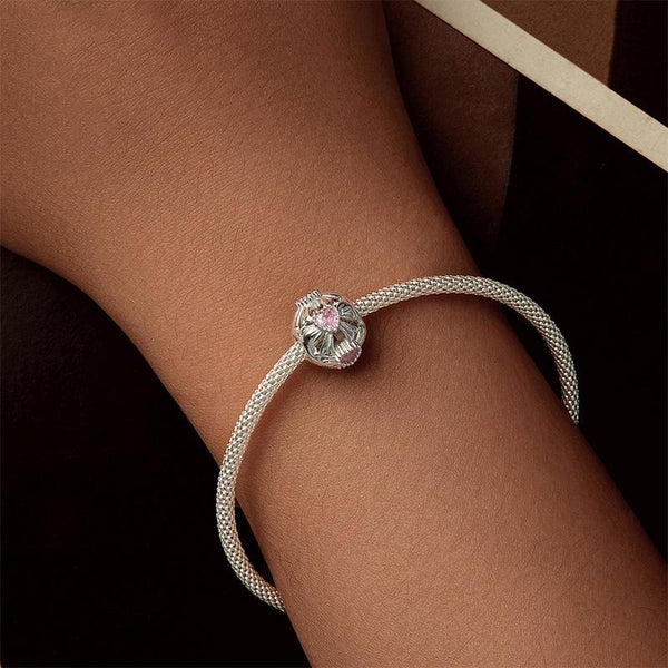 Bow Heart Sterling Silver Zircoon CZ Bead Charm Bracelet Necklace Pendant