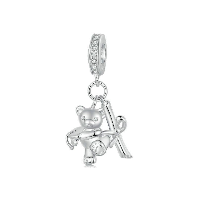Bear Sterling Silver Zircon CZ Bead Charm Bracelet Necklace
