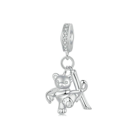 Bear Sterling Silver Zircon CZ Bead Charm Bracelet Necklace