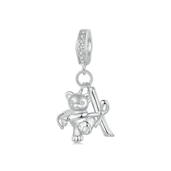 Bear Sterling Silver Zircon CZ Bead Charm Bracelet Necklace
