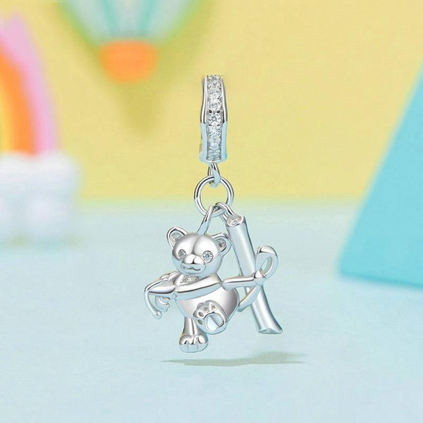 Bear Sterling Silver Zircon CZ Bead Charm Bracelet Necklace
