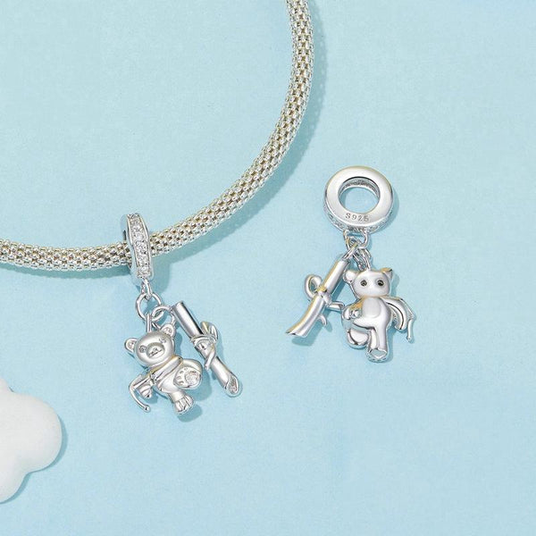 Bear Sterling Silver Zircon CZ Bead Charm Bracelet Necklace