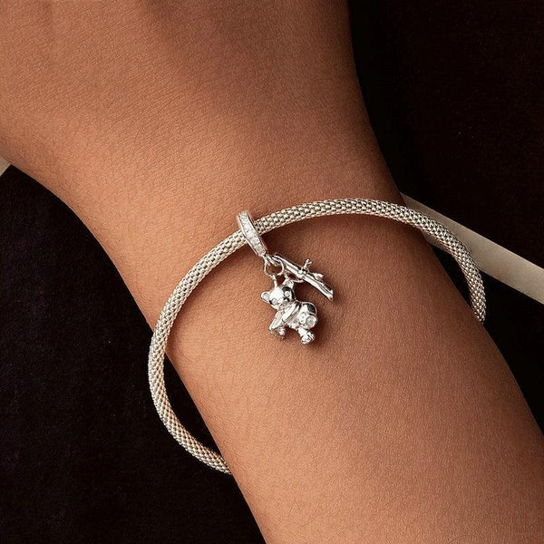 Bear Sterling Silver Zircon CZ Bead Charm Bracelet Necklace