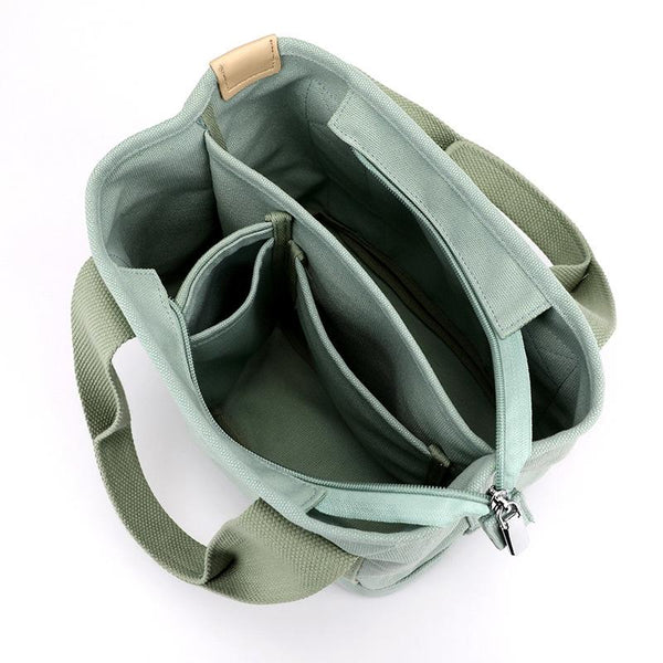 Durable Canvas Multi Compartment Top Handle Tote Bag Handbag Khaki