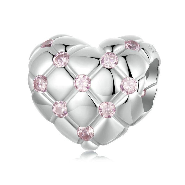 Quilted Heart Sterling Silver CZ Bead Charm Bracelet Necklace Pendant