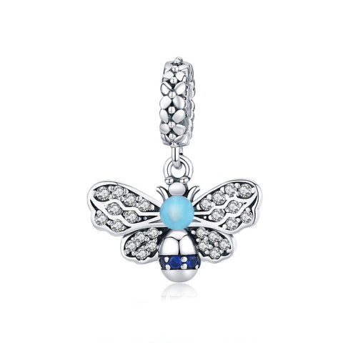 Bee Sterling Silver Zircon CZ Bead Charm Bracelet Necklace Pendant