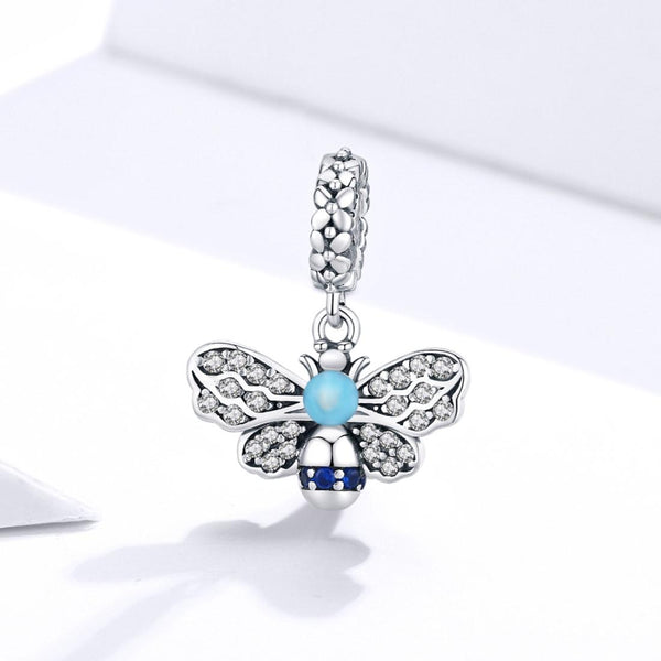 Bee Sterling Silver Zircon CZ Bead Charm Bracelet Necklace Pendant