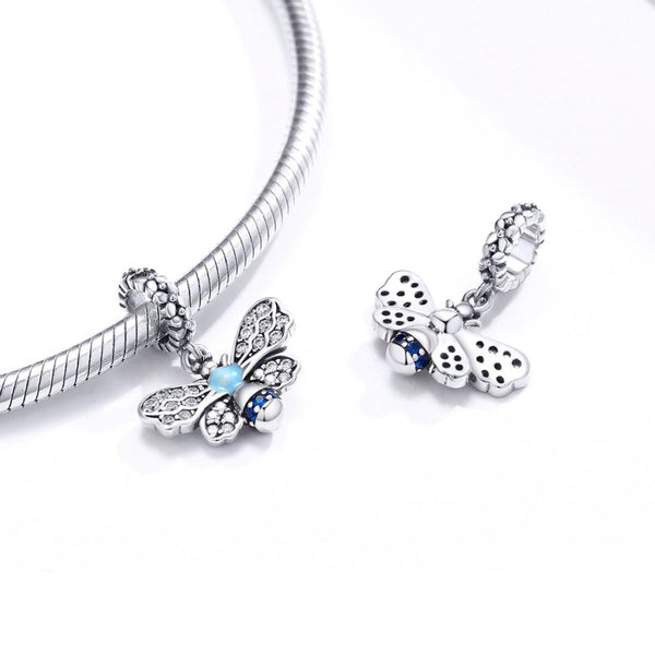Bee Sterling Silver Zircon CZ Bead Charm Bracelet Necklace Pendant
