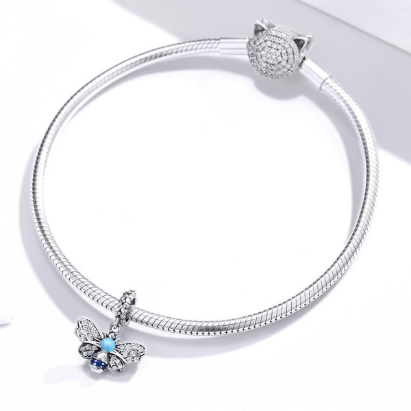 Bee Sterling Silver Zircon CZ Bead Charm Bracelet Necklace Pendant