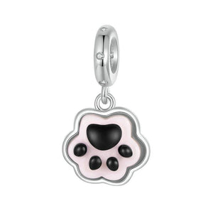 Cat Dog Paw Print Sterling Silver Luminous Resin CZ Bead Charm Bracelet Necklace