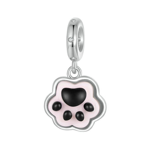 Cat Dog Paw Print Sterling Silver Luminous Resin CZ Bead Charm Bracelet Necklace