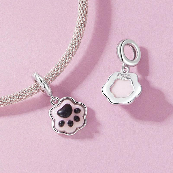 Cat Dog Paw Print Sterling Silver Luminous Resin CZ Bead Charm Bracelet Necklace
