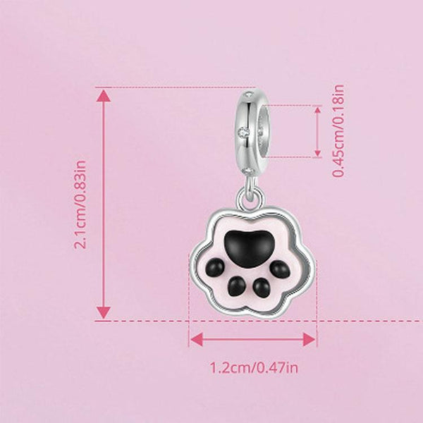 Cat Dog Paw Print Sterling Silver Luminous Resin CZ Bead Charm Bracelet Necklace