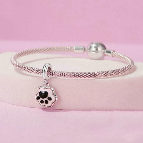 Cat Dog Paw Print Sterling Silver Luminous Resin CZ Bead Charm Bracelet Necklace