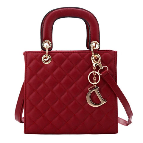 Classic Look Quilted Faux PU Leather Shoulder Bag Handbag Gold Trim Red