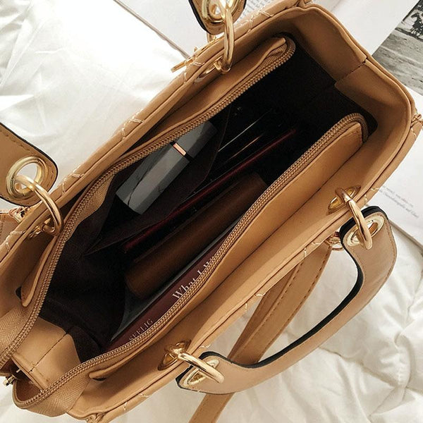 Classic Look Quilted Faux PU Leather Shoulder Bag Handbag Gold Trim Red