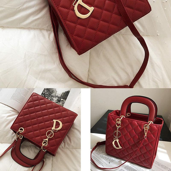 Classic Look Quilted Faux PU Leather Shoulder Bag Handbag Gold Trim Red